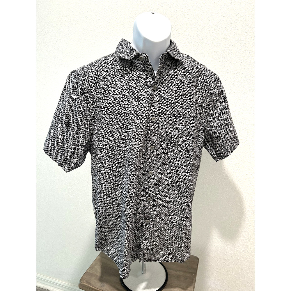 Tommy Bahama Mens Black Geometric Print Short Sleeve Button Up Shirt Collared